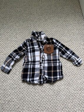 Kids Black, White & Brown Plaid Button-Down Shirt with Chest Pocket